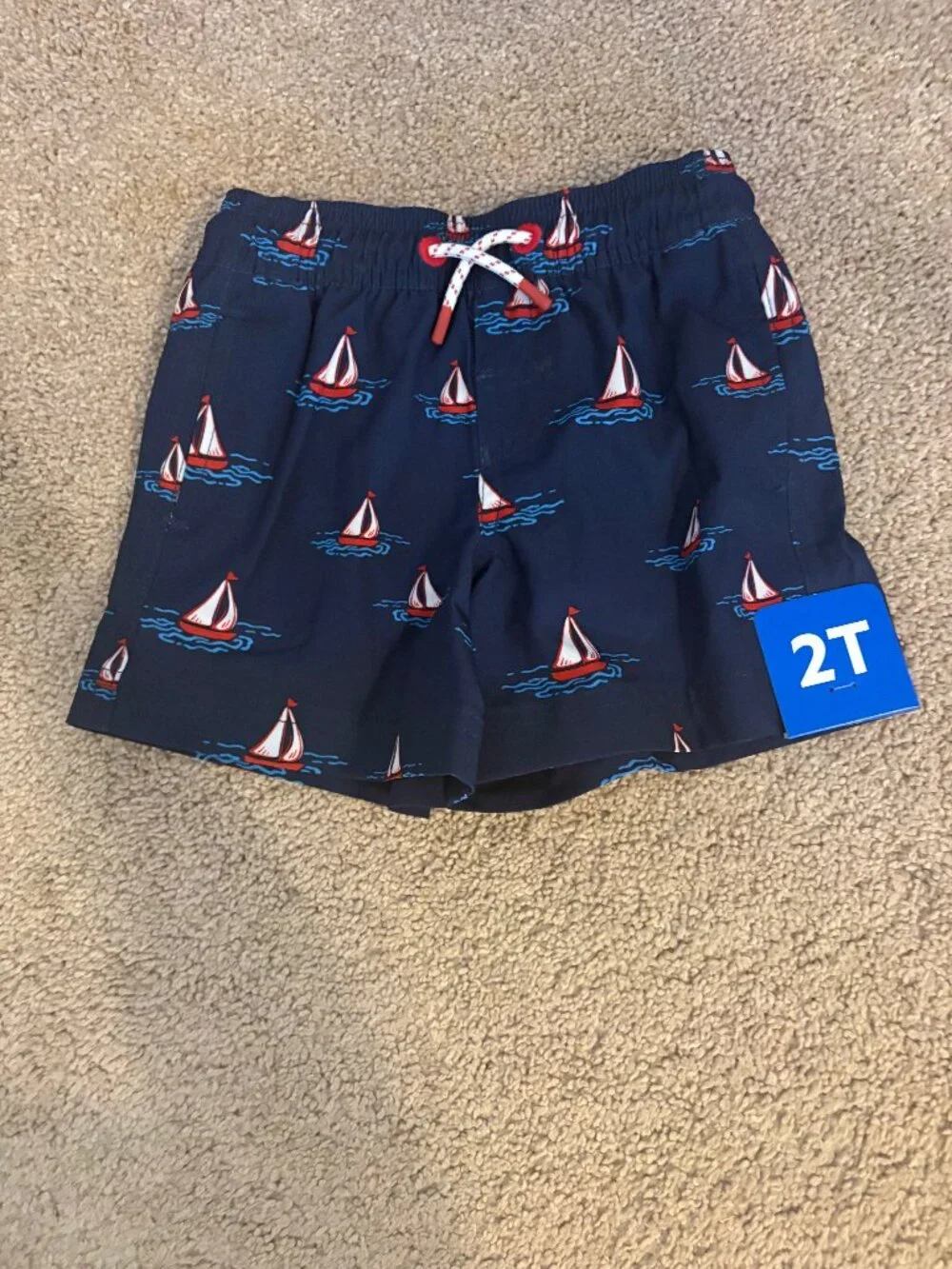 Member's Mark Boys 2T Sailboat Swim Trunks Navy NWT UPF 50+